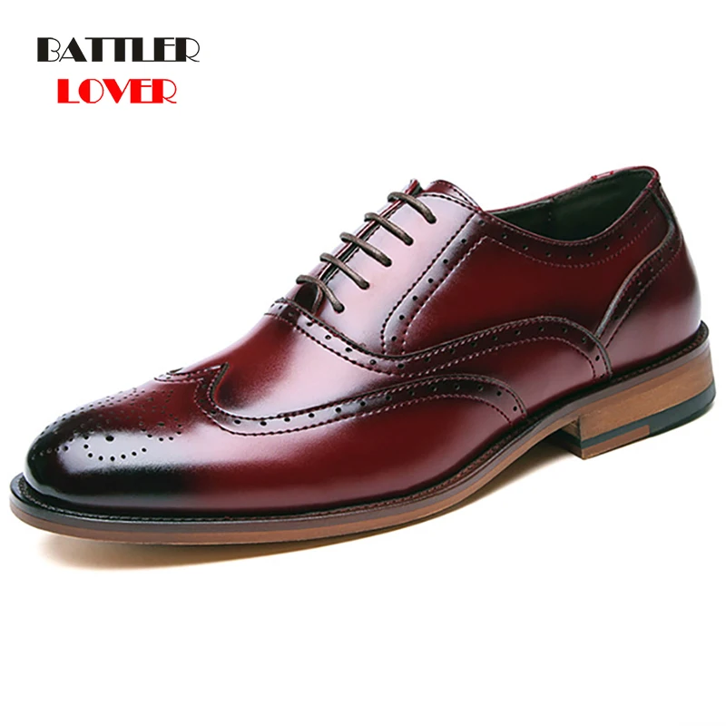 

Triple Joint Handcrafted Genuine Cow Leather Formal Shoes for Men 2021 Bullock Oxfords Male Italian Brogue Business Dress Shoes