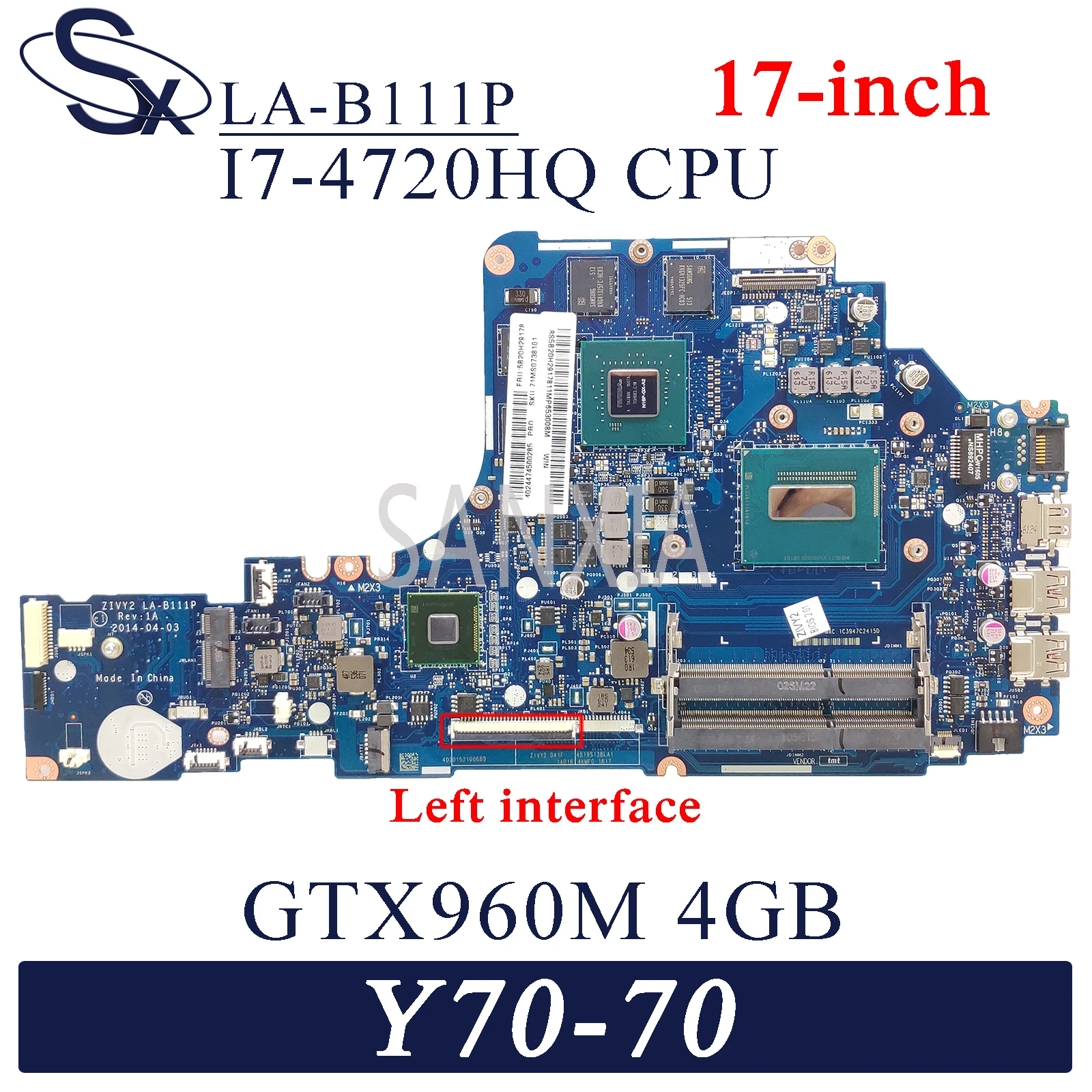 KEFU ZIVY2 LA B111P материнская плата для ноутбука Lenovo Y70 70 (17 дюймов) оригинальная I7