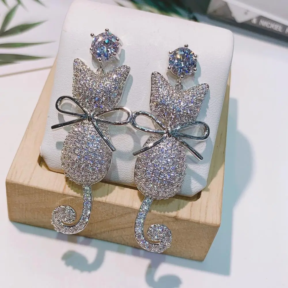 

Trendy big drop Earrings for Women Animal Cat Shape Cubic Zirconia Zircon Earrings New Fashion Unique Earing Jewelry
