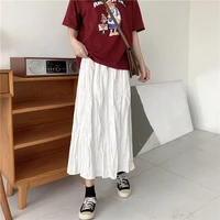 houzhou long skirts women vintage white high waisted a line pleated midi skirt for girls korean fashion preppy style streetwear