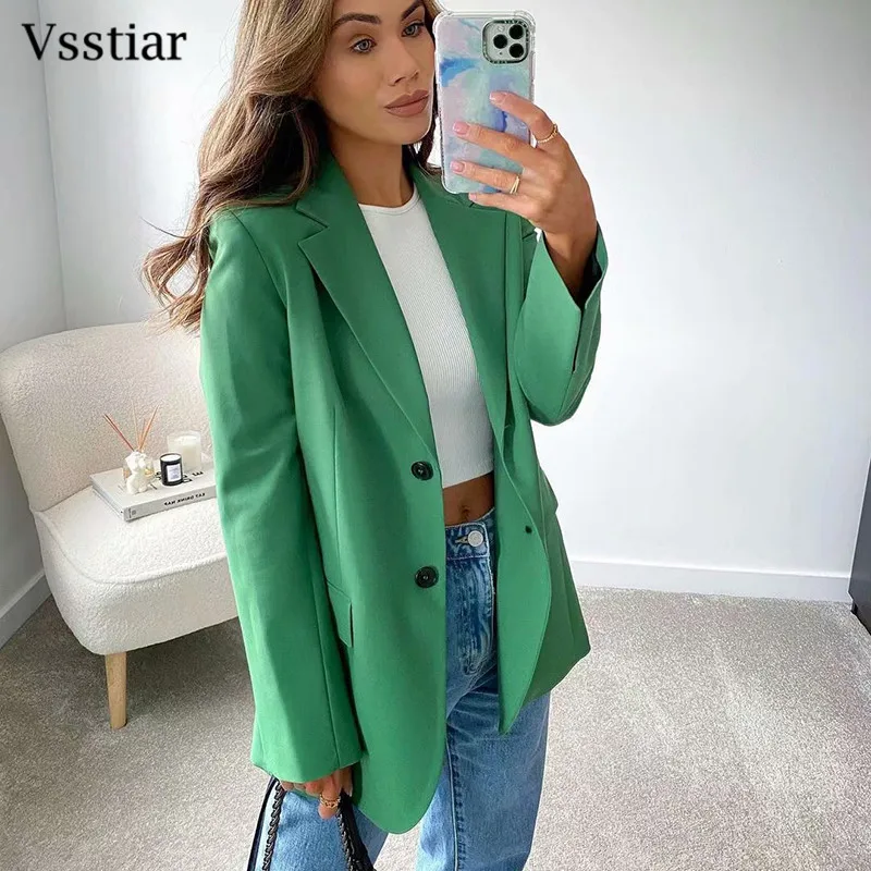 

Женский Зеленый Блейзер Vsstiar Za, новый модный кардиган, Блейзер, пальто, топы, женский осенне-зимний облегающий элегантный блейзер для женщин,...