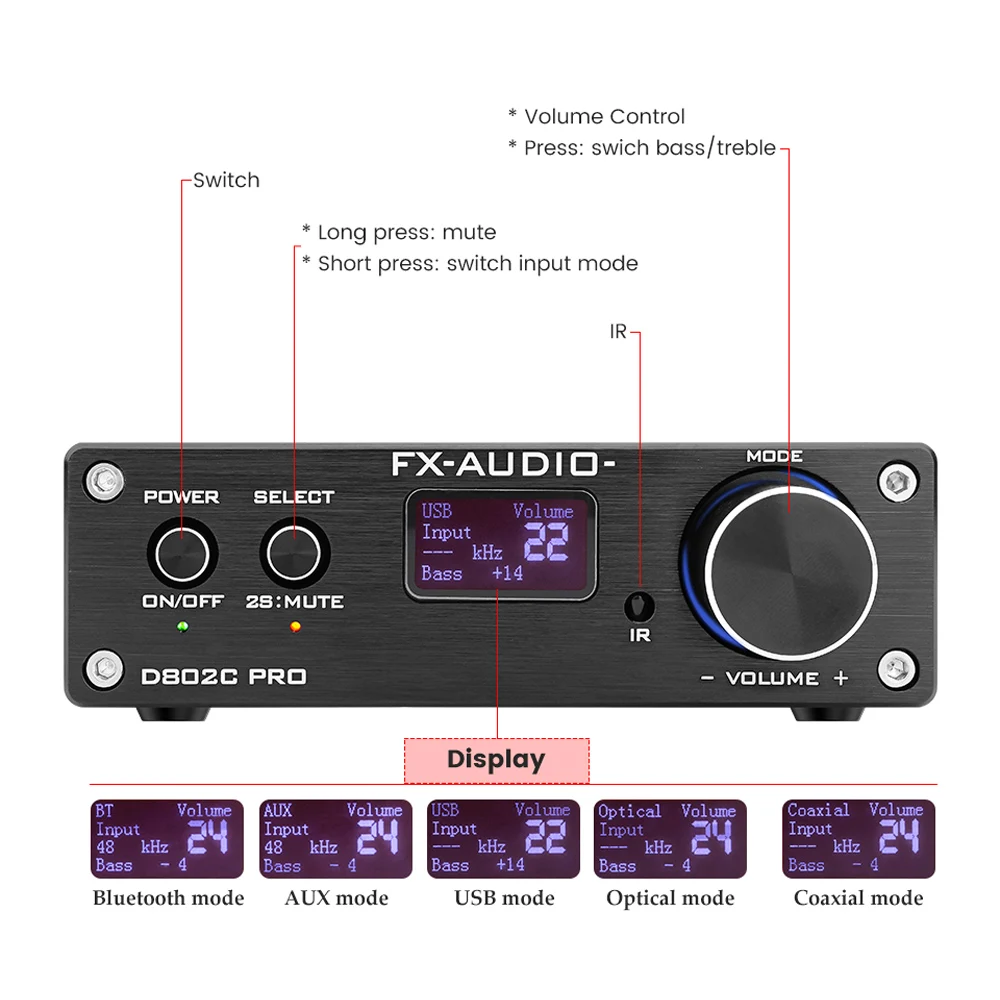 FX Audio D802C PRO усилители Bluetooth 80 Вт * 2 Цифровой усилитель звука с поддержкой APTX NFC