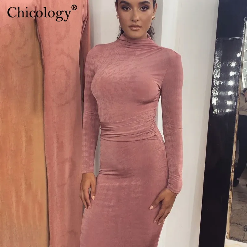 Женское Бандажное платье Chicology элегантное облегающее миди с длинным рукавом