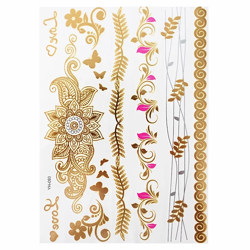 1 Pcs Sexy Fake Tattoo Flash Boho Metallic Gold Feathers Shimmering Jewellery Festival Waterproof Sticker Temporary | Красота и