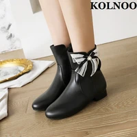 kolnoo new handmade ladies blocked heel ankle boots lace bowties school style party martin boots evening fashion winter shoes