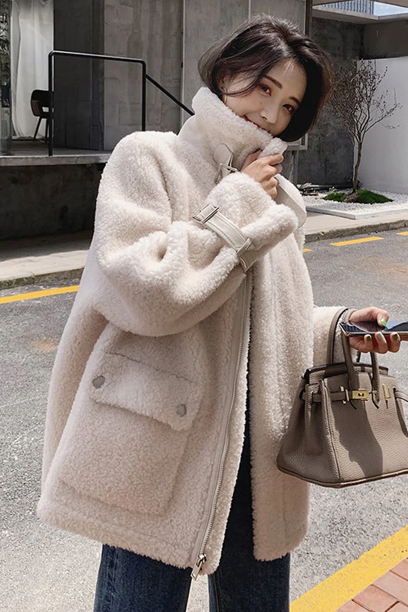

Women Casual Colothing Long Sleeve Loose Lamb Fur Winter Jacket Fashion Faux Fur Coat Women Warm Outerwear Casaco Feminino