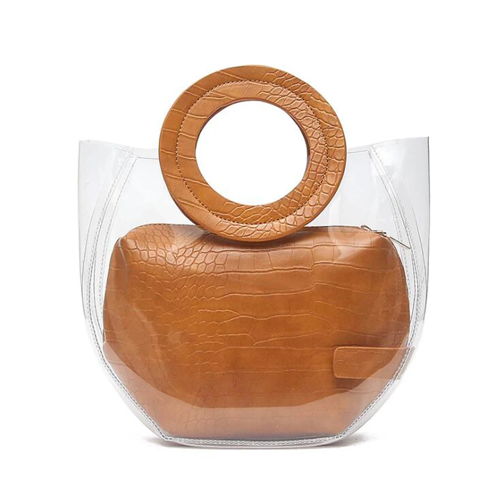 

New Summer Perspective Bag Niche design Transparent Jelly Tote Pvc+PU Female Simple Handbags Temperament Shoulder Bag