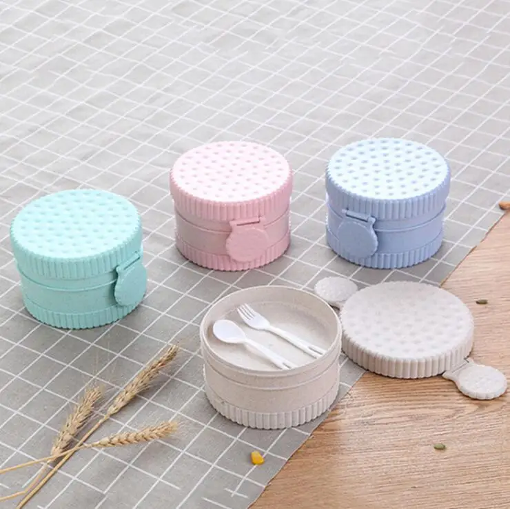 Портативный Круглый двухслойный Ланч-бокс из пшеничного волокна 550 мл