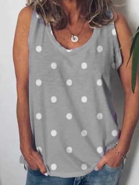 

Top selling women's wear in 2019: sleeveless Polka Dot large casual round neck print top and vest