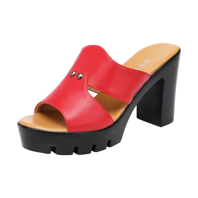 

Shoes Ladies' Slippers Women Heels Pantofle Square heel Med Platform Luxury Slides High Flat 2021 Block Designer Soft PU Rome Fa