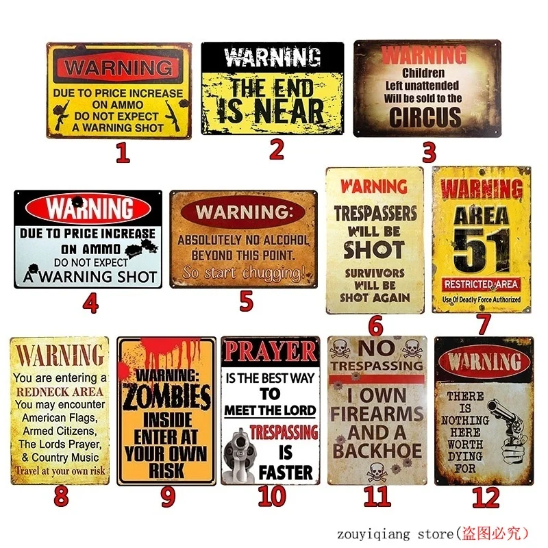 Предупреждение ная металлическая жестяная вывеска в виде зомби причудливая