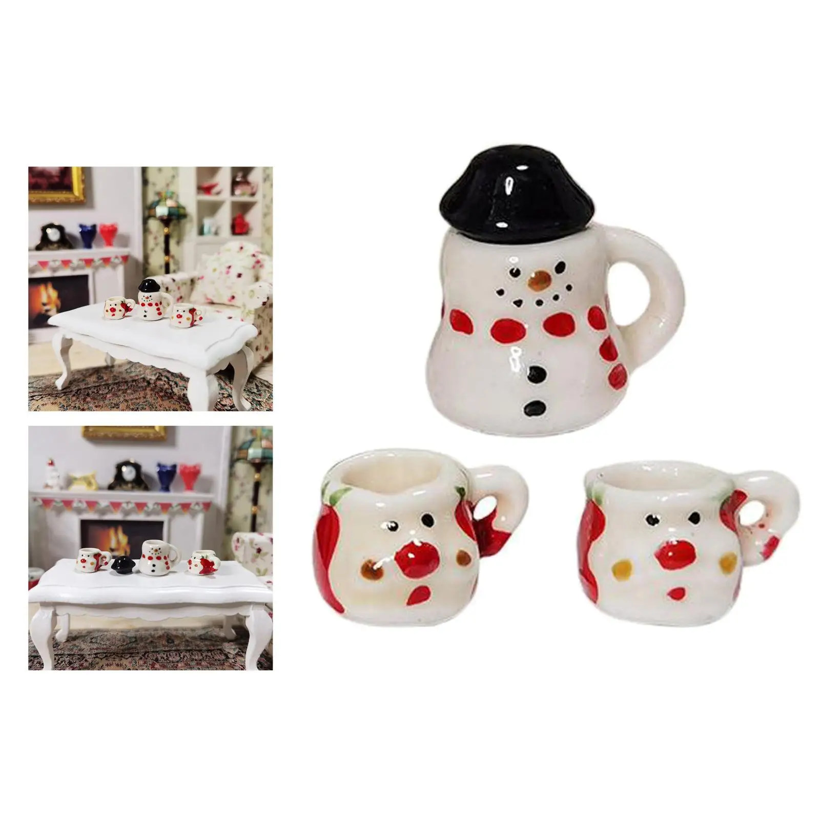 

Керамический миниатюрный чайный набор, 3 шт., масштаб 1/12, кукольный домик, кухонные игрушки, мультяшная чайная посуда, набор моделей