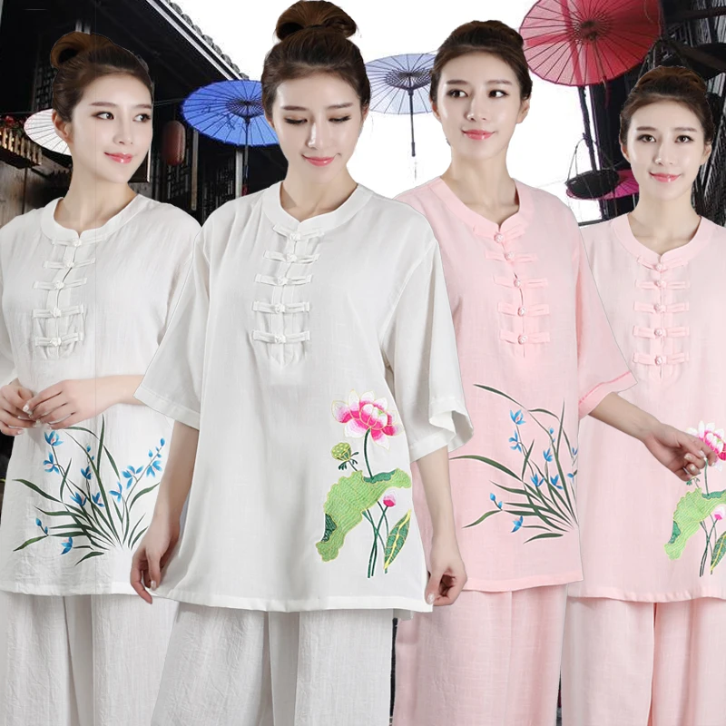 Одежда Wushu для женщин и мужчин униформа боевых искусств с вышивкой кунг-фу летняя