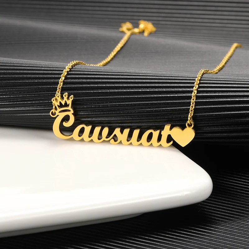 

Custom Crown Name Necklace For Women Men Stainless Steel Necklaces Personalized Jewelry Nameplate Choker Friendship Gifts