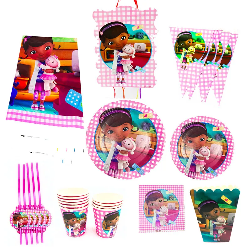 

82pcs Doc McStuffins Disposable Plates Cups Napkins Banners Tablecloths Straws Baby Shower Decorations Birthday Party Supplies