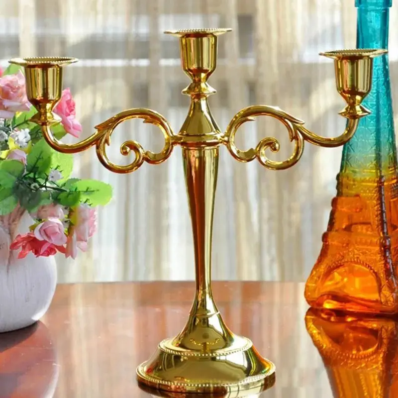 

3-Candle Metal Candelabra Tall Candle Holder Wedding Event Candelabra Candle Stand (gold)