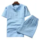 Костюм мужской летний из двух предметов, короткий спортивный костюм, Однотонная футболка с коротким рукавом и шорты на шнурке, аксессуар для фитнеса