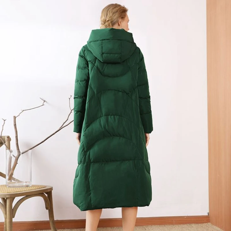 Женский Длинный Зимний пуховик новый стиль Женское пальто на зеленом утином пуху