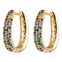 2021 new trendy colorful crystals copper zircon geometric drop earrings dangle fashion bohemian rainbow jewelry for women