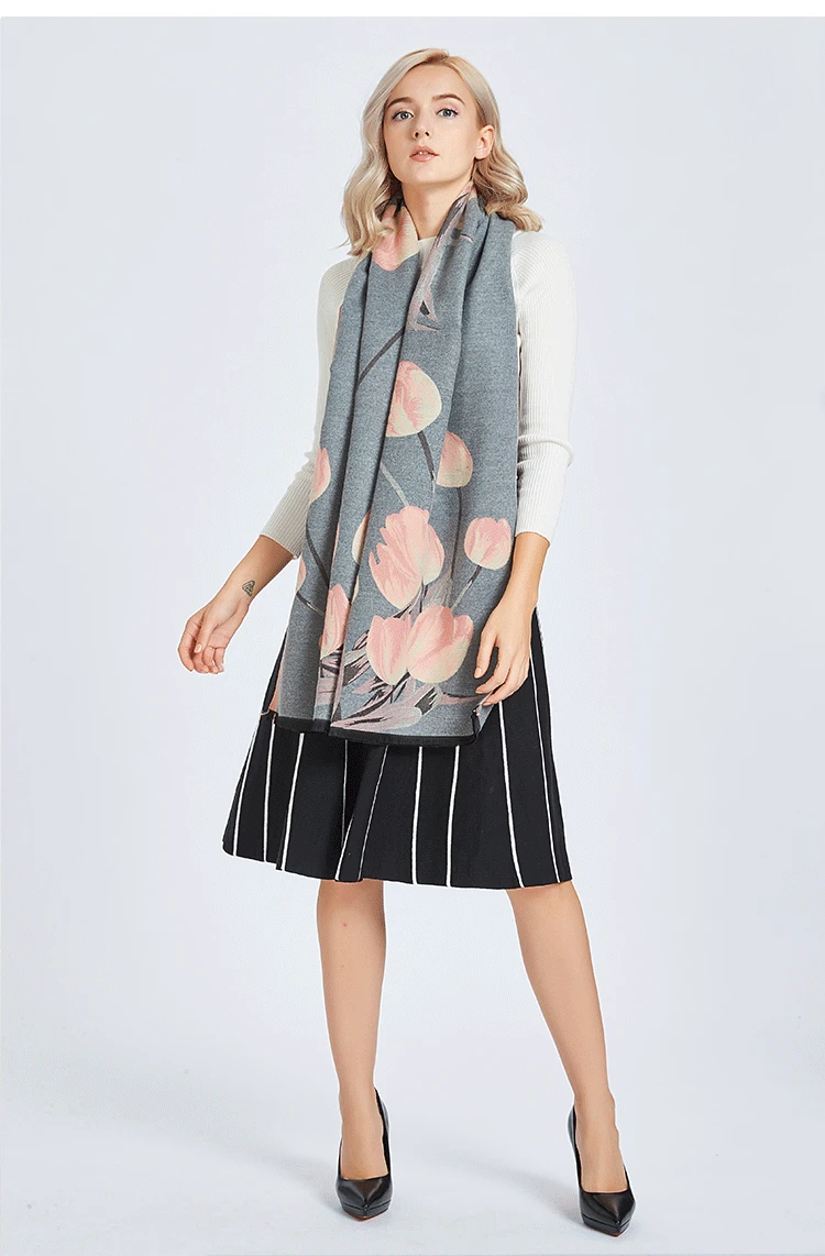 

Autumn and winter 2019 new fashionable tulip flower cashmere like thickened warm double-sided women's scarf,Cashmere scarf woman