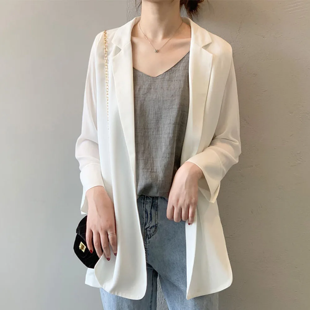 Женский блейзер свободного покроя черный или белый тонкий повседневный в