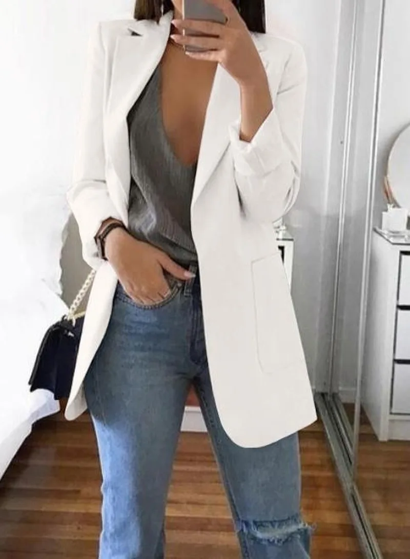 

Women's Suit Multi Color Coat Blazer Casual Long Office Lady European and American Fashion Lapel Slim Cardigan Temperament 2019
