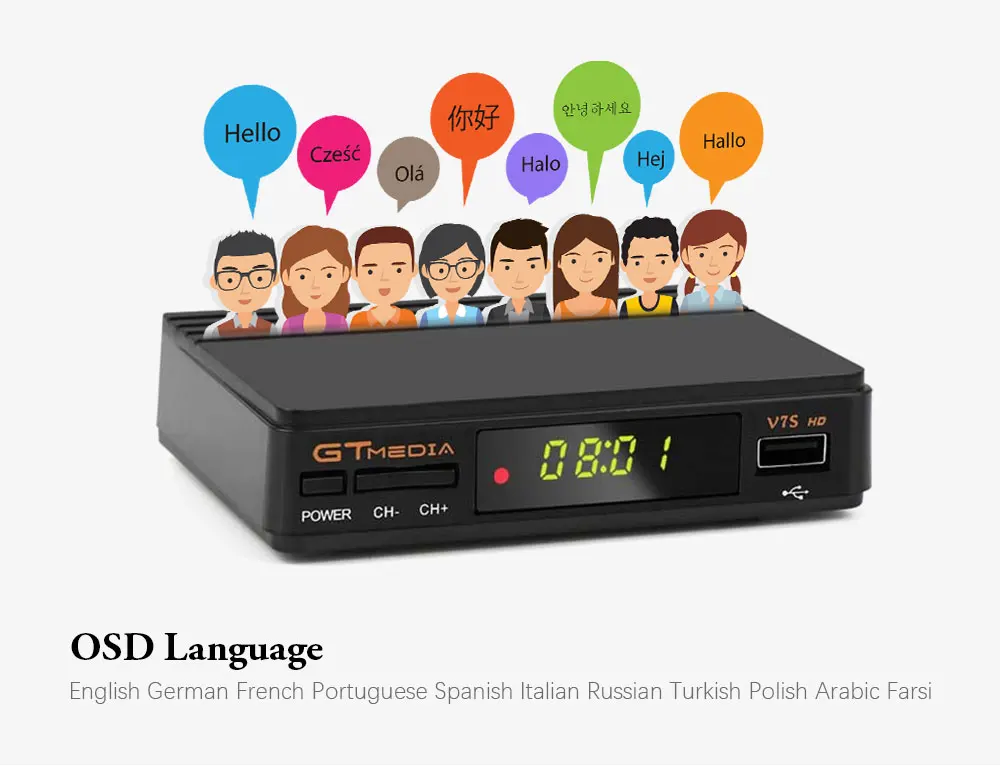 GTMEDIA V7S HD спутниковый ресивер ТВ приставка DVB-S2 V7S HD 1080P Freesat Поддержка PVR, AC3 Dolby Cccam, Youtube, wifi телеприставка es