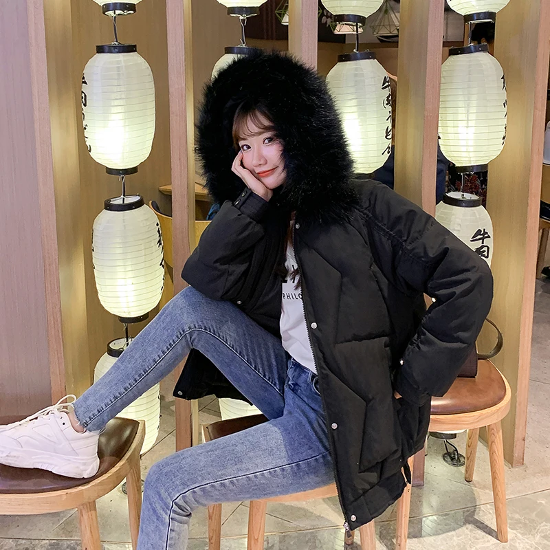 

2020 Winter women parkas coat casual female mid-long thicken hooded big fur warm jackets coats winter outwear snow wear jacket