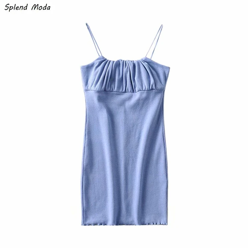 

Новинка лета 2021, модное облегающее пикантное мини-платье на бретелях со складками, женское однотонное шикарное платье