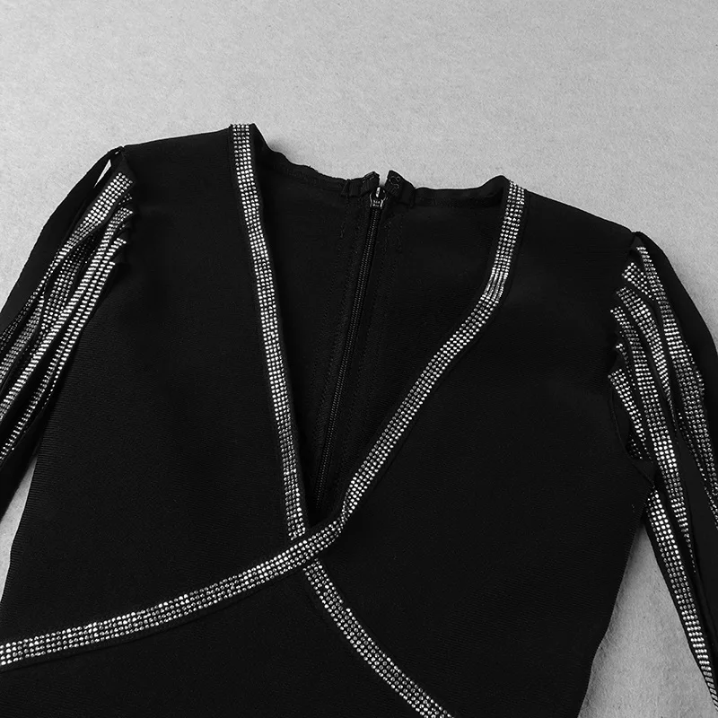 VC Бесплатная доставка 2020 женское черное платье с бусинами и кисточками на