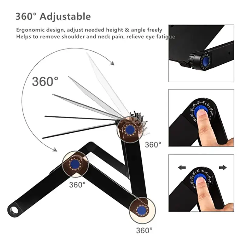 

Aluminum Laptop Computer Notebook Stand Foldable Table Desk Tray Cooling Fan for Bed Lap PC Mouse Holder