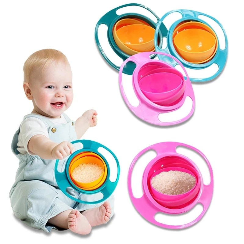 Universal Gyro Bowl Practical Design Children Rotary Balance Novelty Gyro Umbrella 360 Rotate Spill-Proof Solid Feeding Dishes