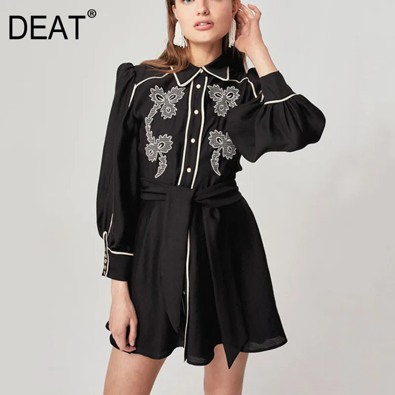 Женское однобортное платье с вышивкой DEAT винтажное свободное приталенное на
