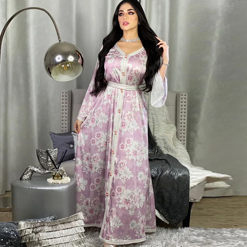 Ближний Восток Оман женская одежда платье в цветочном принте, с цветочным рисунком, с вышивкой, с длинными кафтан юбка в индийском стиле Дуб...