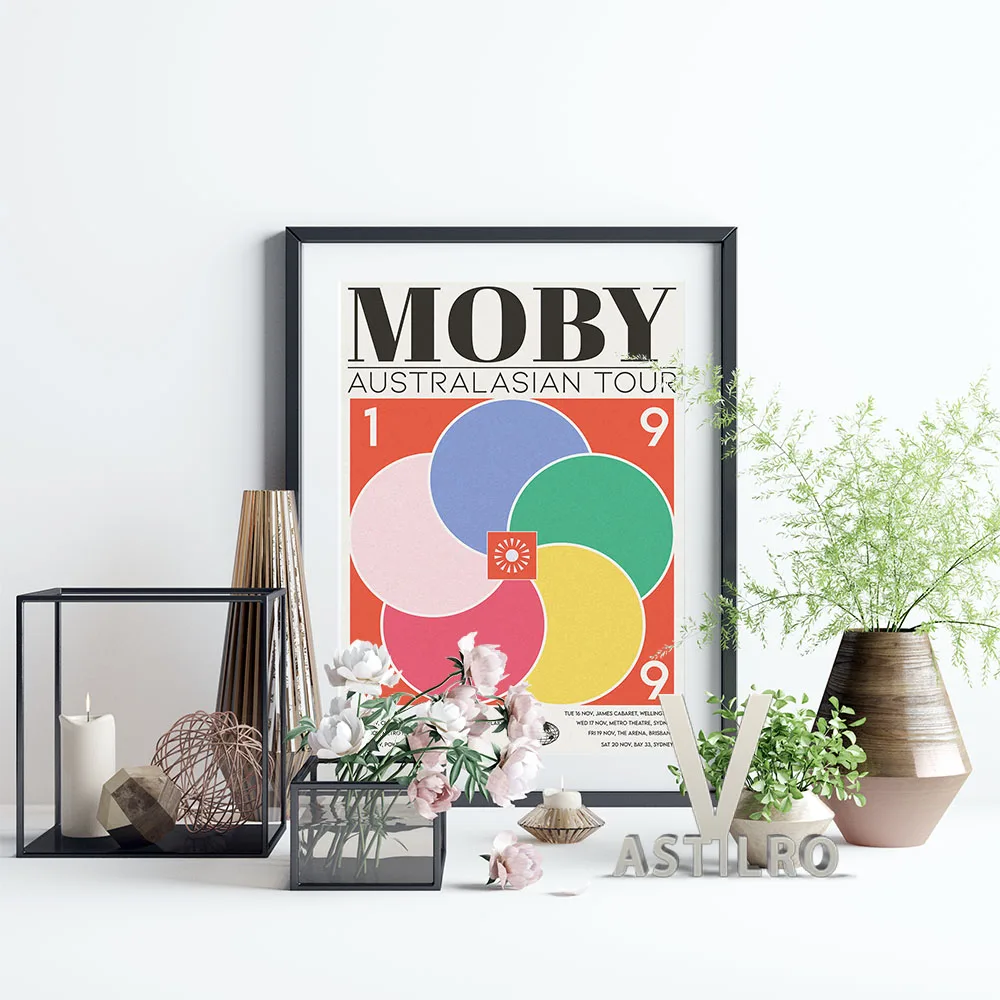 

Moby Australasian Tour Retro Poster Colourful Windmill Shape Geometry Pattern Art Prints Canvas Painting Music Star Home Decor