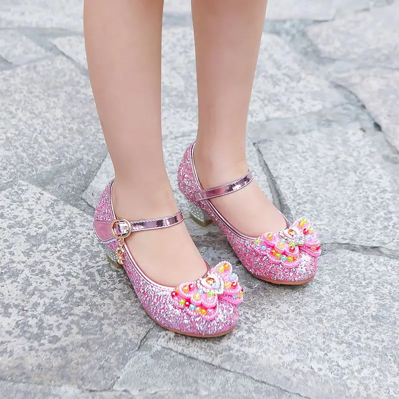 

Smeeroon 2020 spring summer dance party princess shoes pearl Kids shoes spring summer bowknot buckle Children high heel shoes