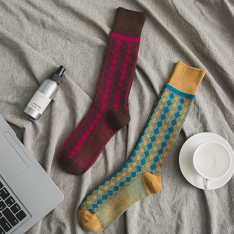 Женские клетчатые винтажные высокие носки с Аргайлом женские красные желтые