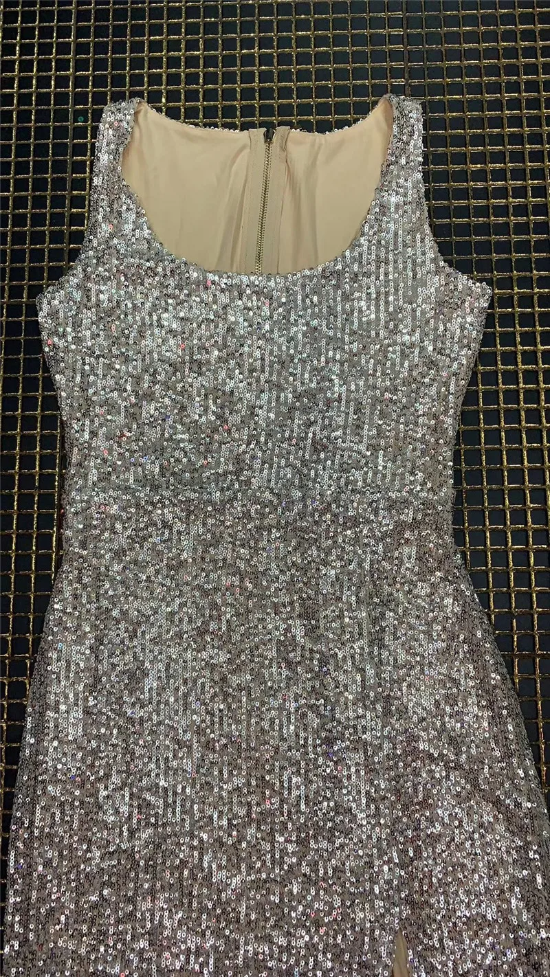 Женское платье знаменитости женские платья с серебряными блестками длинное