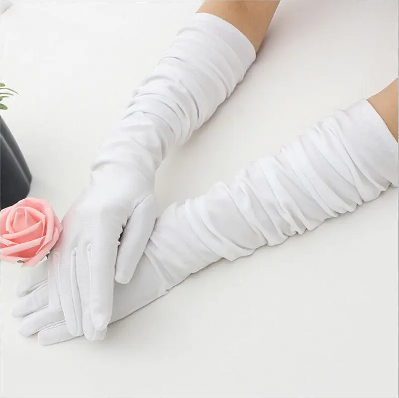 

1Pair Classic Women Flapper Gloves Adult Skin Opera Elbow Wrist Stretch Satin Finger Long Gloves Matching Costume 5Colors