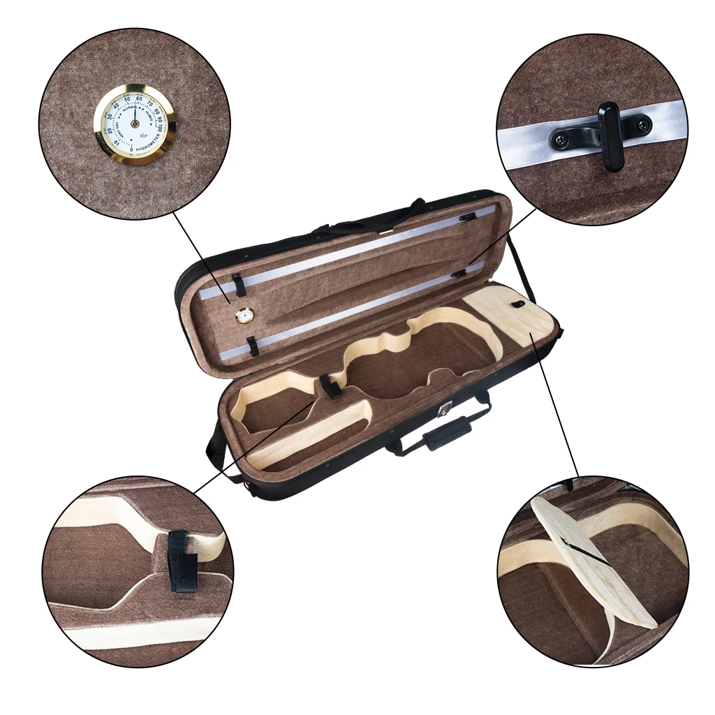

1/2 Size Oblong Shape Lightwight Violin Case with Hygrometer and Carry Straps