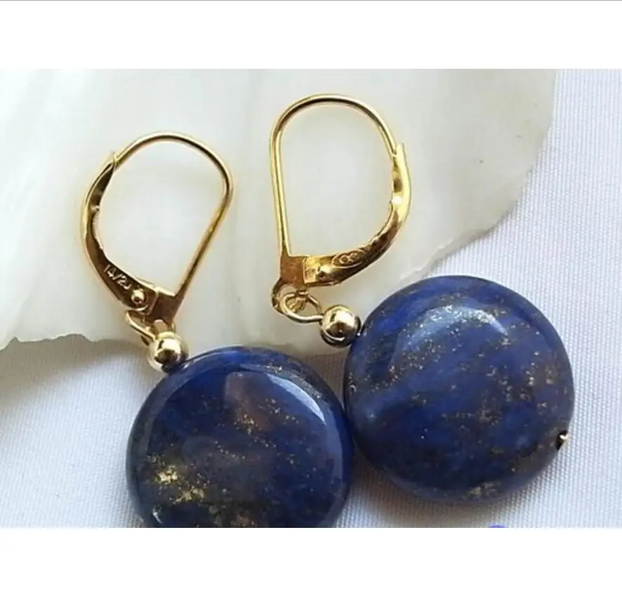 Fashion jewelry Free Shipping NATURE 14MM LAPIS LAZULI COIN BEAD DANGLE EARRING | Украшения и аксессуары
