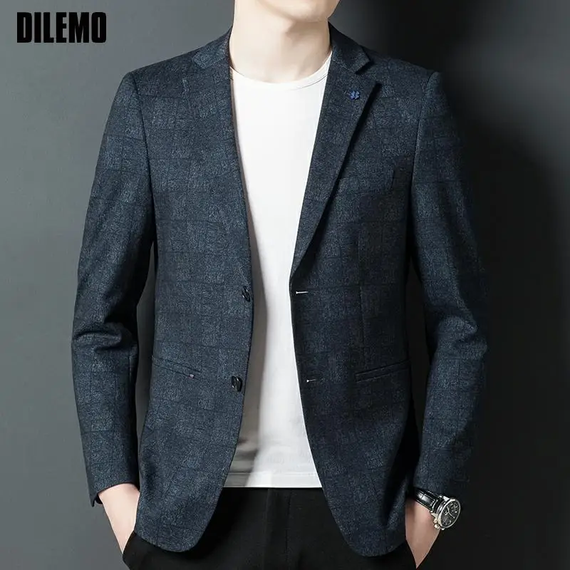 

Top Grade Designer Brand Luxury Casual Fashion Elegant Business Party Men Blazers Slim Fit Jacket Plaid Suit Coat Men Clothes