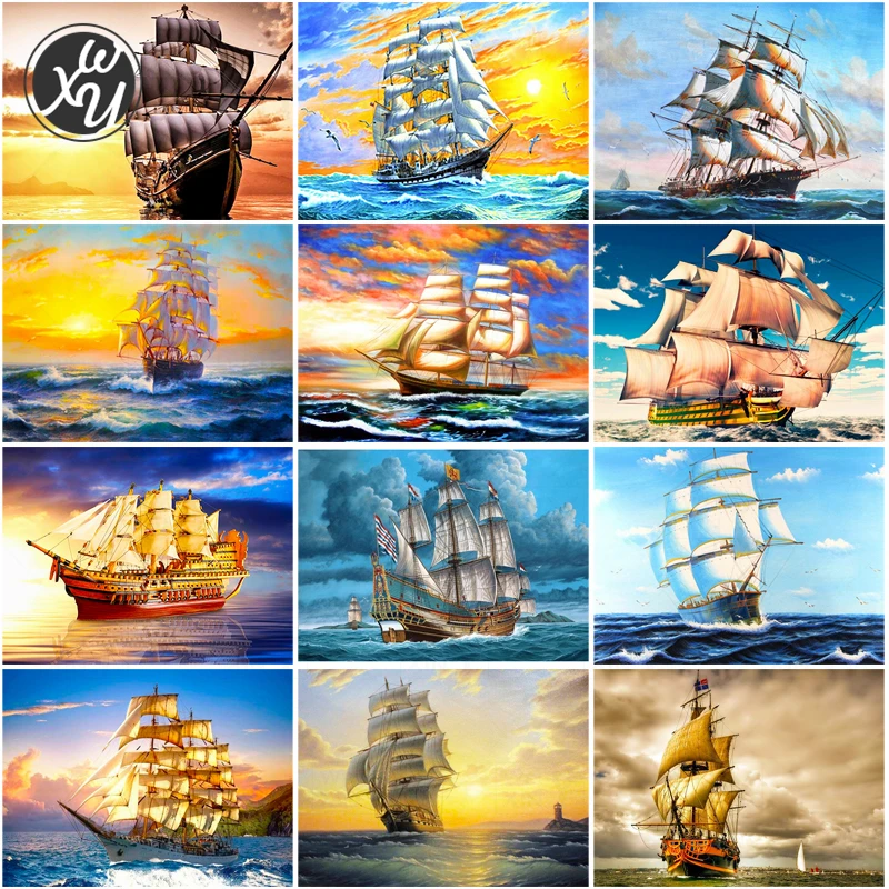 

5D Diamond Painting Kits for Adults Sailboat Waves Cross Stitch Embroidery Diamond Mosaic Full Drill Rhinestones Art Home Decor