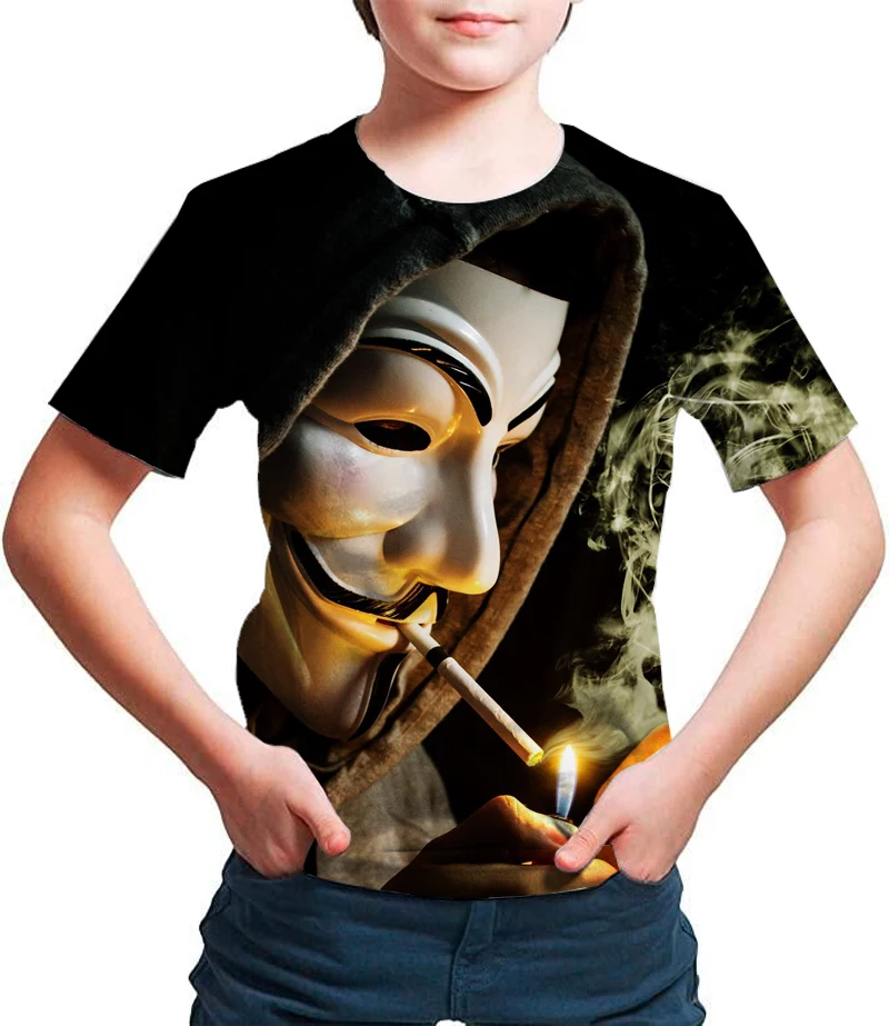 Футболка детская с забавным принтом ужасы и круглым вырезом|Тройники| |