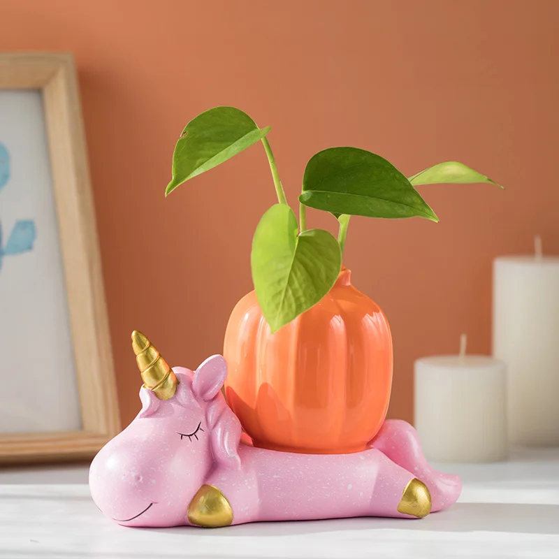 Креативное керамическое украшение в виде единорога зеленый ананас Гидропонные