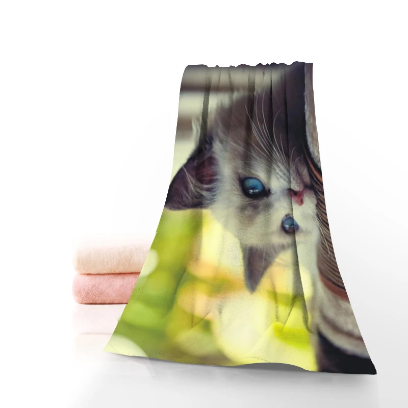 

Custom Cat Animal Towel Printed Cotton Face/Bath Towels New Microfiber Fabric Beach Travel Sports Shower Towels 11-27