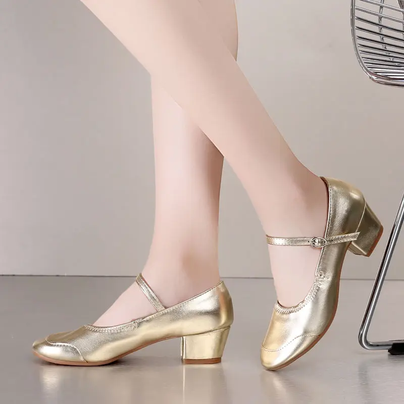 

Cresfimix Women Sweet Silver Buckle Strap Square Heel Shoes for Ballet Lady Red Pu Leather Dance High Heel Shoes Zapatos E6905