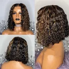 Монгольский короткий Боб натуральные вьющиеся 13x6 кружевные передние человеческие волосы парики с естественной линией волос плотность 200 предварительно выщипанные 360 кружевные парики