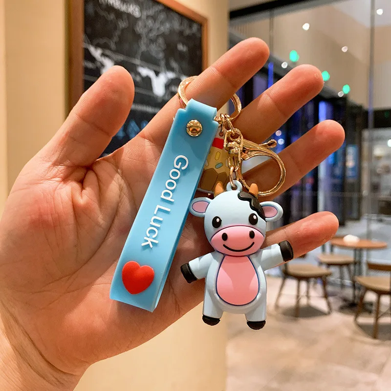

Cute Cow Cattle Keychain Mini Fun Toys for Kids Animal Keyring Children Christmas Best Gift Key Chain Creative Kawaii Holiday