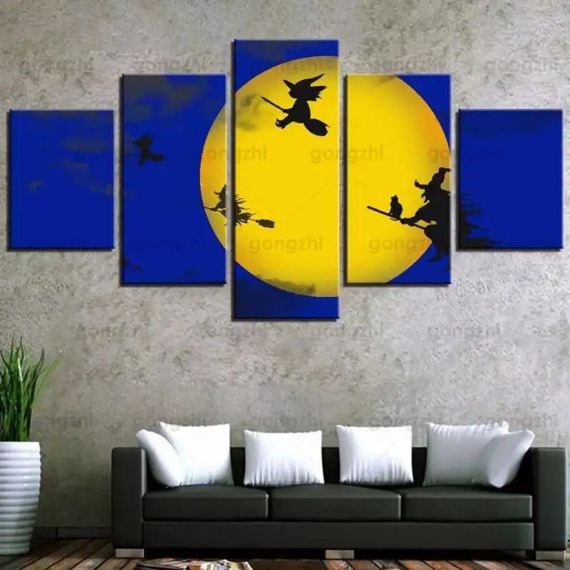 Абстрактная сказка Летающая на метле ведьма полная луна и Ночь Hd печать без рамки